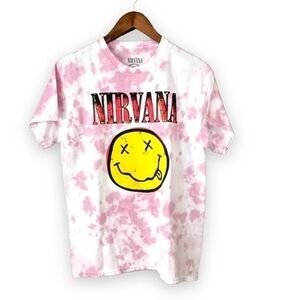 NEW Nirvana Pink Tie Dye Crewneck Band Concert Tee Medium
